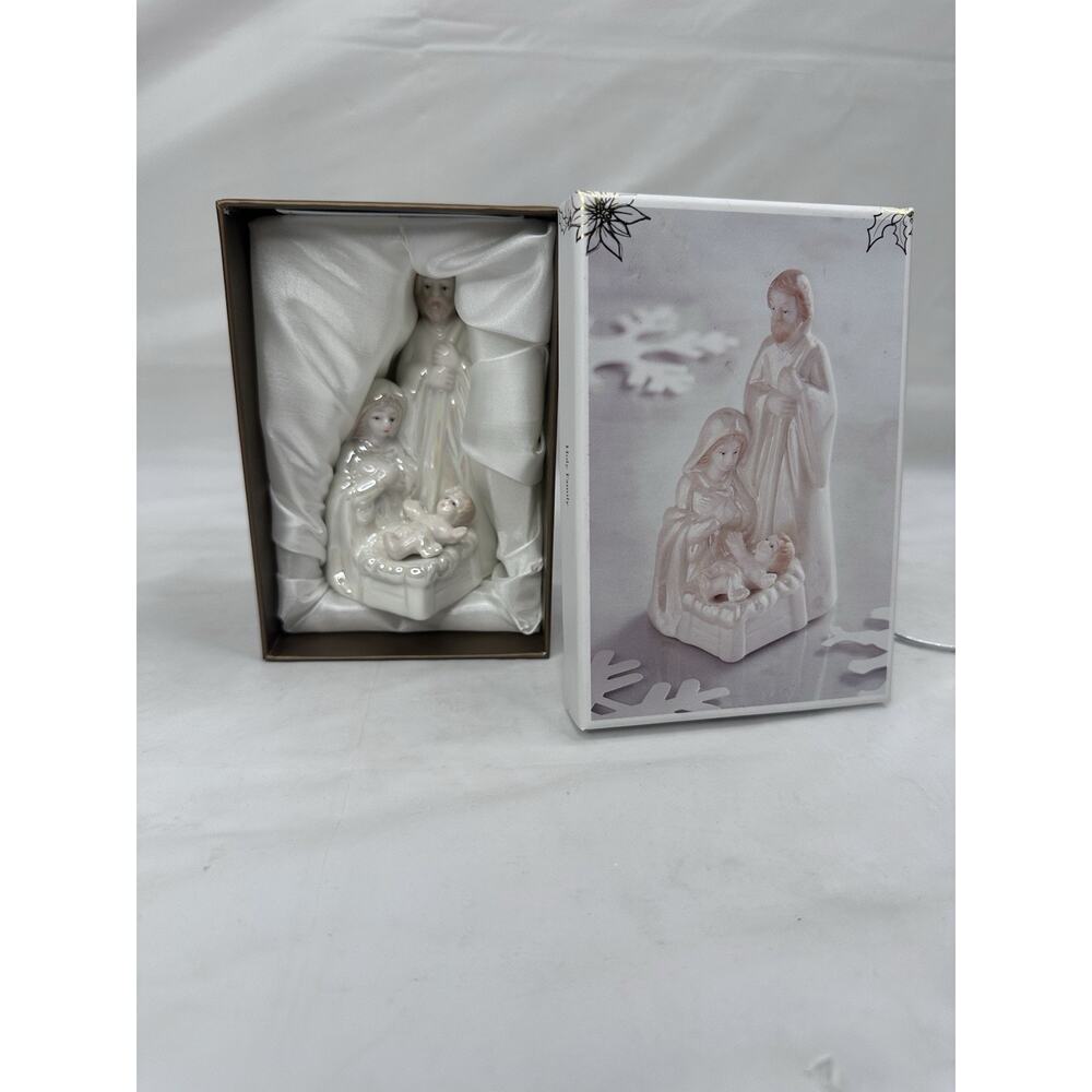 Pier 1 Nativity Figurine Holy Family Iridescent Porcelain Ceramic 4" Christmas